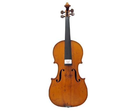 French violin labelled Breton Brevette and branded on the button, 14 1/8", 35.90cm