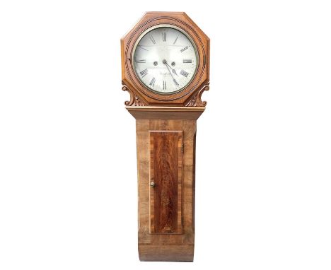 A William IV mahogany eight-day Drop dial wall clock, the 28cm (11") circular white painted dial indistinctly signed and insc