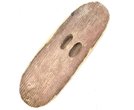 Aboriginal art Northern Australia, wood carved spear shield with traces of natural pigment colouring, height 64cm width 19.5c