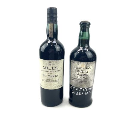A bottle of BOAL 1910 Madeira bottled in 1950 together with a bottle of Miles Vintage Maderia 1952 Verdelho bottled in 1973. 