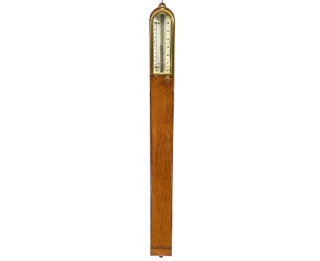 A late Victorian oak Pastorelli &amp; Rapkin stick barometer, incorporating a thermometer, in plain chamfered case, height 93