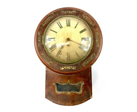 A Regency brass inlaid walnut wall clock, with a painted dial and single fusee movement, height 52cm.