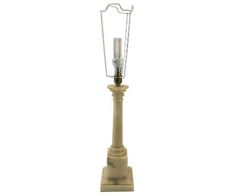 An alabaster table lamp, probably Italian, mid 20th century, of column form, on a plinth base, height 40.5cm to top of the co