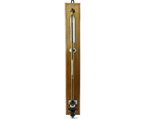 A late Victorian Negretti and Zambra marine or observatory stick barometer, No1874, with thermometer, on an oak backboard, he