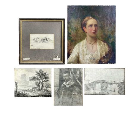 ** Clark, Portrait of a Lady, Oil on canvas, signed, 30.5X25.5cm, unframed, together with a pen and ink sketch titled 'Head-p