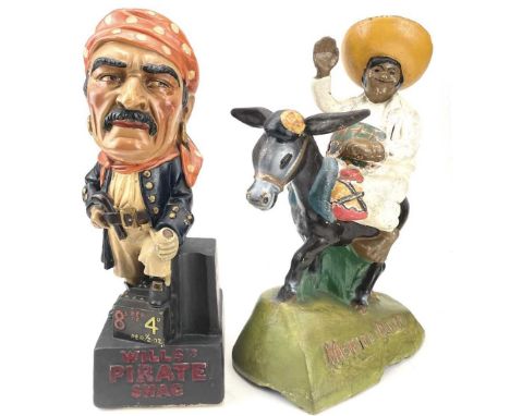 A circa 1950's plaster novelty advertisement display figure for Wills's Pirate shag modelled as a pirate, height 36cm togethe