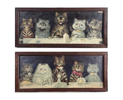 An amusing pair of Louis Wain style advertising prints for Mellin's biscuits and Capstan cigarettes, each 19.5X50cm, in oak f