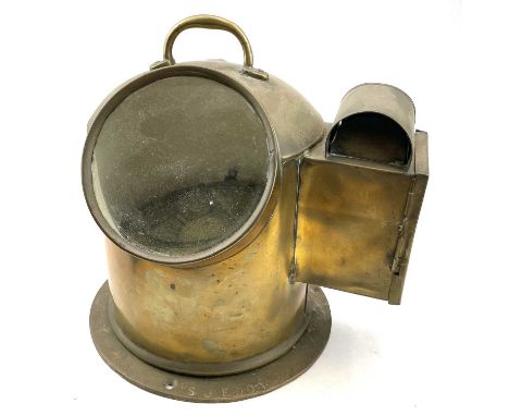 A brass ship's binnacle compass, early 20th century, stamped Morton, Sunderland, height 27cm.