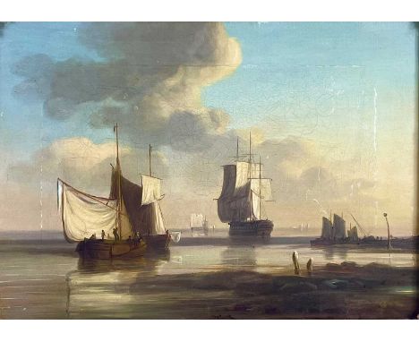 19th century Marine School Light Airs off The Dutch Coast Oil on canvas 32x45cm  