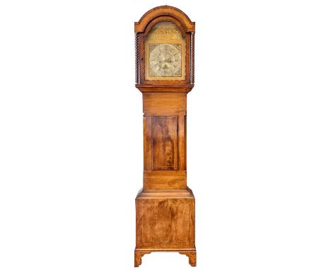 Wills of Truro, An eight-day longcase clock, the silvered dial engraved with a sailing ship, fitted with a later arched surro