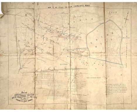 A Cornish mine map for Reeth Consols, printed by Waterlow &amp; Sons, London, 48 x 60mm.