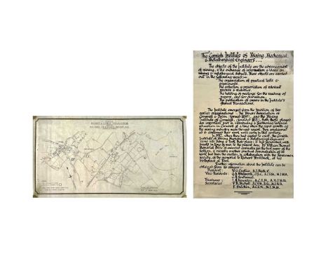 A drawn map of the birthplace of Richard Trevithick together with a brief history of The Cornish Institute of Mining, Mechani