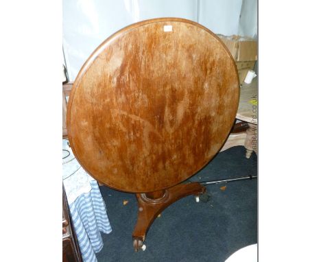 A 19th c. Mahogany Table with central pillar and ceramic castors, 39 1/2" diameter.