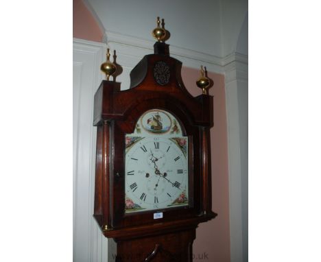 An Oak and Mahogany crossbanded eight day Longcase Clock, having painted face, inset date and second hand dials, by Rust Hull