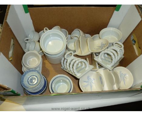 A quantity of ceramic preserve dishes and six ceramic toast racks, all various patterns