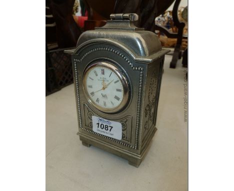 A Royal Selonger pewter Mantle Clock from VNA, 6'' tall