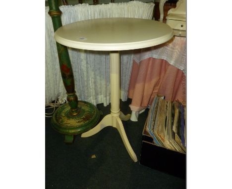 A modern white painted Tripod Table with fluted column.