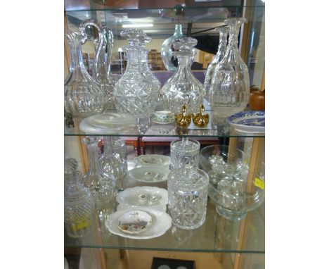 Six decanters various china and glassware - coalport, Spode etc - 2 shelves