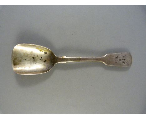 A hallmarked silver caddy spoon dated 1834, London,by Joseph Read, inscribed on reverse "Slavery abolished in the British Col