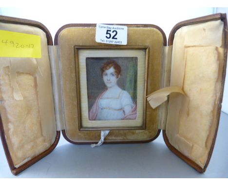A miniature portrait of a lady in leather case