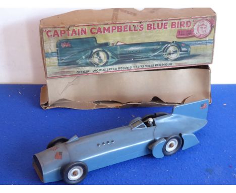 A 1930s American tinplate model of the Blue Bird with its original box reading 'Captain Campbell's Blue Bird - Official World