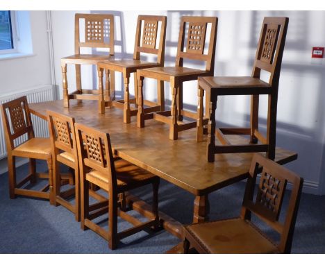 Robert 'Mouseman' Thompson of Kilburn, a large oak refectory table raised on two faceted supports united by a central stretch