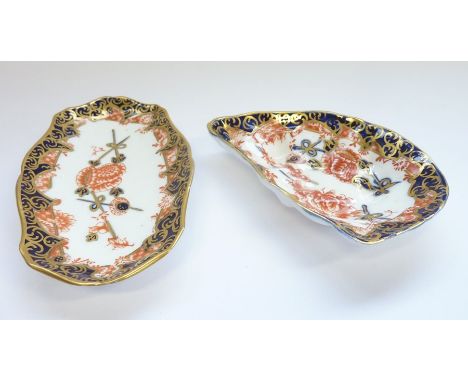 Two Royal Crown Derby trinket trays:&nbsp;Oyster 4in, 2649-1899 and&nbsp;8-sided shell oblong 4.5in, 2649-1912&nbsp;(from the