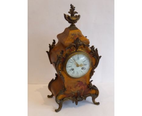 A Louis XV style (19th century) gilt-metal-mounted and Vernis Martin lacquer eight-day mantel clock; white enamel dial with R