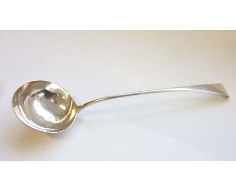 A late 19th century hallmarked silver ladle; Old English pattern, assayed London 1797, maker's mark TW&nbsp; (33.5 cm)