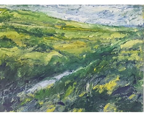 DAVID VIBERT mixed media - entitled 'Valley', 60 x 60cms, framed and mounted/glazed in light pine David Vibert studied at the