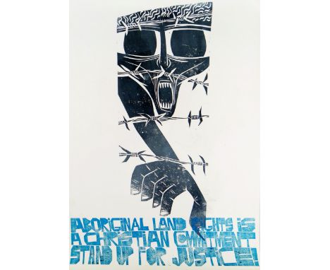 PAUL PETER PIECH two colour lithograph - entitled 'Aboriginal land rights is a Christian commitment - stand up for justice', 