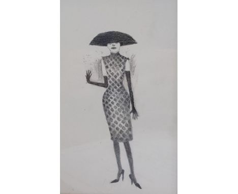 GERDA ROPER pencil drawing - entitled 'Lady and Her Hat', 22 x 15cms, glazed and framed in grey