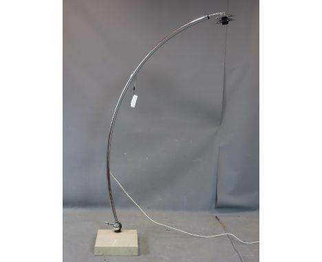 A chrome arch lamp, raised on a marble base, H.172cm 
