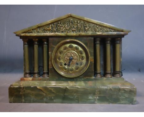 A late 19th century onyx mantle clock, H.29 W.40 D.13cm 