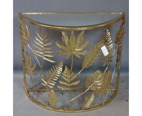 A contemporary gilt metal console table, with bevelled mirrored top, H.68 W.78 D.31cm 