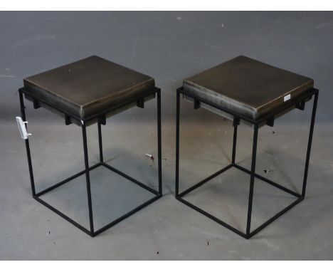 A pair of industrial design lamp tables, H.56 W.39 D.39cm 