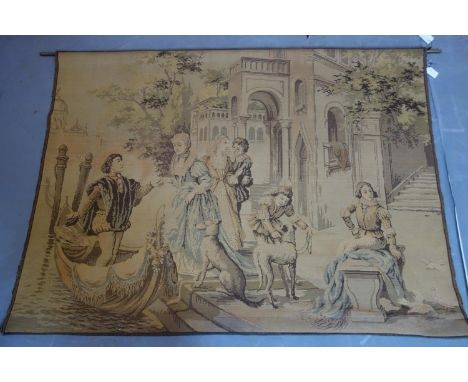 A 20th century wall hanging tapestry with brass rods, 123 x 168cm 