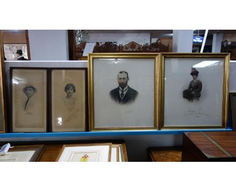 A heightened print of Queen Mary, 1918, together with a photographic print of George V, 26 x 19cm, together with two photogra