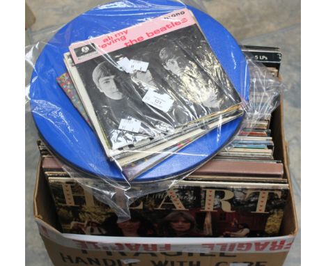 Collection of 70s / 80s vinyl Lp records and 8 x Beatles EPS and Status Quo LP in Tin. The records in one box include David B