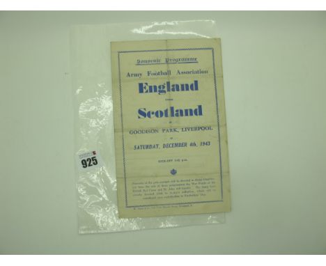 1943 England v. Scotland Programme, at Goodison Park, Liverpool, dated December 4th 1943, four page issue, proceeds of gate r