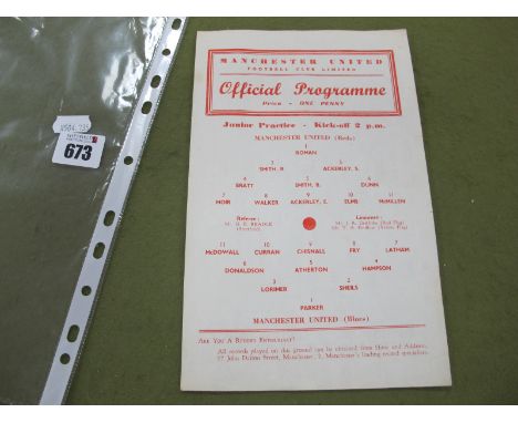 Manchester United 1960-1 Practice Match Single Sheet Programme, for Reds v. Blues double issue for junior and first team game