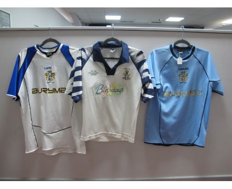 Football Shirts - Bury F.C, circa 1993-4 Match Winner home shirt size 34/36, circa 2006-7 'Carlotti' home and light blue away