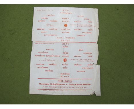 Manchester United 1955-6 Practice Match Single Sheet Programme, for Red v. Blues double issue junior and first team games, (e