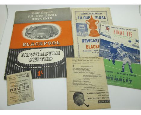 1951 F.A Cup Final Blackpool v. Newcastle United Programme, Victor Pirate Programme, ticket from east standing enclosure, son