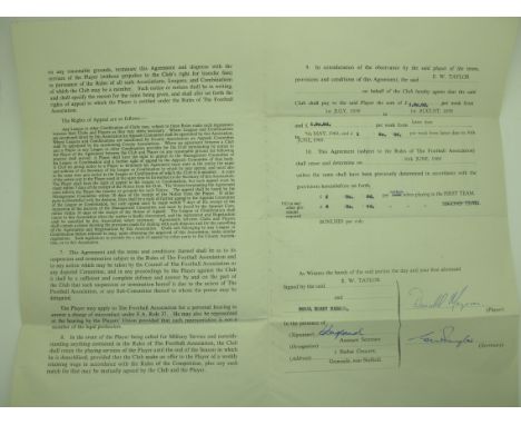 Sheffield Wednesday Players Contract for Don Megson for The Season 1959-60, drawn up on behalf of SWFC by Club Secretary Eric