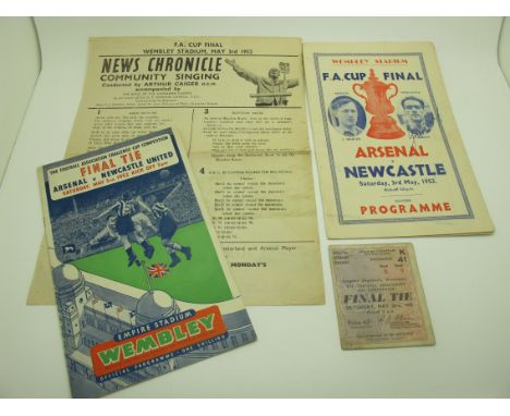 1952 F.A Cup Final Arsenal v. Newcastle United Programme, Victor Pirate Programme, signed by Joe Harvey (unverified), song sh