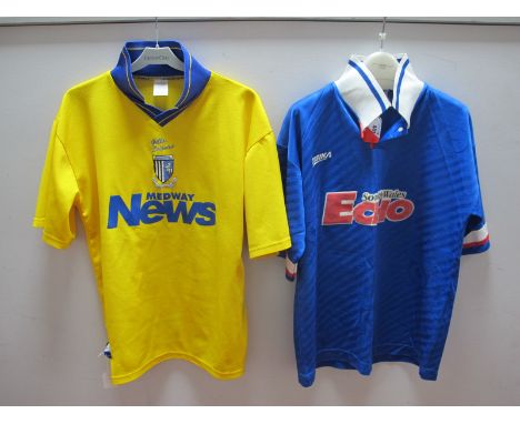 Football Shirts - Cardiff City, Strika home shirt South Wales Echo' logo size S, (no club badge). Gillingham Gills Leisure ye