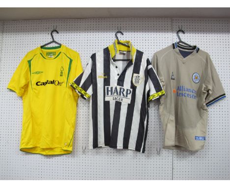 Football Shirts - Notts County, Mitre home 'Harp Larger' logo size 34-36. Nottingham Forest Umbro yellow away ' Capital One' 