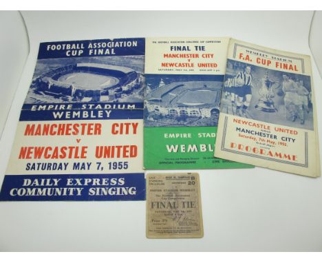 1955 F.A Cup Final Manchester City v. Newcastle United, Programme, Victor Pirate Programme, song sheet and ticket for east st