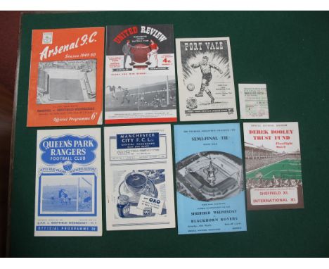Sheffield Wednesday Away Programmes, 1946-7 at Manchester City, 49-50 at Arsenal - F.A Cup, QPR 1960 F.A Cup Semi, Dooley Tru